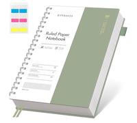 EMSHOI Carnet ligné B5 - Carnet à spirale de 150 feuilles/300 pages, 100 g/m², couverture PVC, notes autocollantes, poche, anneau porte-stylo, règle, marque-page, journal ligné pour l’écriture, 19 x