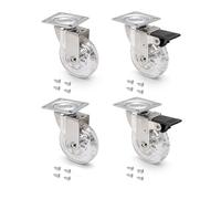 Emuca 2036120 Lot de 4 roulettes pivotantes pour meuble Ø75mm avec plaque de fixation et roulement à billes, roulettes en caoutchouc couleur transparent