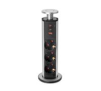 Emuca 5021825 Colonne multiprise rétractable - 3 Schuko - USB-A + 2 USB-C - Gris métal