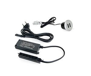 Emuca 5070625 Chargeur multiple avec 2 ports USB type-A pour encastrer au meuble, Gris métallisé