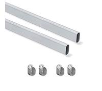 EMUCA 7070362 Kit de barre de penderie, Aluminium et zamak, Support métallisé, 750mm, Lot de 2