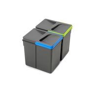 EMUCA 8937123 Poubelles, Compartiments de Recyclage pour Base à Couper, Kit de 2 bacs Hauteur 216mm et capacité 6 litres, Gris, H 216 mm (2x6L)