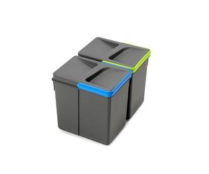 EMUCA 8937123 Poubelles, Compartiments de Recyclage pour Base à Couper, Kit de 2 bacs Hauteur 216mm et capacité 6 litres, Gris, H 216 mm (2x6L)