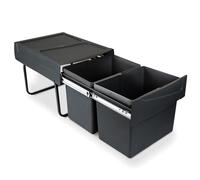 Emuca Poubelle de tri Recycle 2 x 15 L – fixation bas de caisson, extraction manuelle, noir