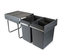 Emuca Poubelle de cuisine Cook – 2x20L (40L) amovibles, fixation inférieure, gris anthracite