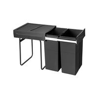 Emuca Poubelle de tri Recycle 2 x 25 L - fixation bas de caisson, extraction manuelle, noir