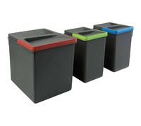 Emuca Poubelles pour tiroir de cuisine Recycle Hauteur 266 1x15L+2x7L Plastique gris anthracite