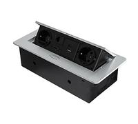 Emuca - Bloc multiprise escamotable pour encastrer au Bureau, Bloc multiprise Plan de Travail (Prise EU Type F, USB A+C, RJ45 et HDMI), 265x120mm, Peint en Aluminium Gris Métallisé