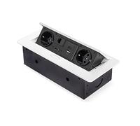 Emuca - Bloc multiprise escamotable pour encastrer au Bureau, Bloc multiprise Plan de Travail (Prise EU Type F, USB A+C, RJ45 et HDMI), 265x120mm, Blanc