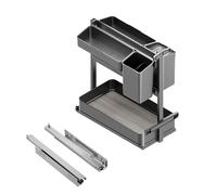 Emuca - Chariot extractible avec paniers et accessoires Harmony avec fermeture à amortie, Module largeur 300mm hauteur 700mm, Acier et Bois, Gris anthracite
