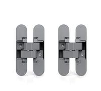Emuca - Charnière invisible pour portes, Lot de 2 charnières invisibles pour portes lourdes, charge de 80 kg, ouverture de 180º, zamak, gris métallisé