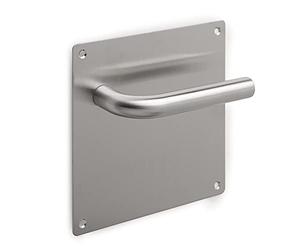 Emuca - Jeux de poignées en L avec plaque 17x17cm pour porte intérieur, acier inoxydable, nickel satiné.