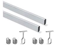 EMUCA Kit de barre de penderie, 1150mm, Lot de 2 | Aluminium et zamak, Support métallisé