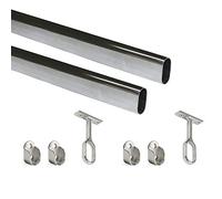 Emuca Lot de 2 rails ovales pour armoires 30x15mm longueur 1.15m avec supports, Acier et Zamak, Chromé