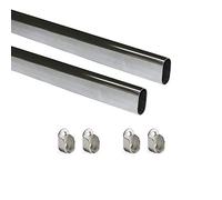 Emuca Barres de penderie ovales 750 mm 30 x 15 mm acier chromé avec supports Lot de 2