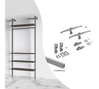 Emuca Kit de fixation pour 4 étagères en bois et 1 tringle de suspension de 1m de long Zero, Aluminium et Zamak et Plastique, Peint gris pierre Peint gris pierre G
