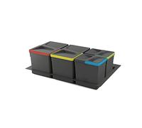 Emuca Kit poubelle de tri sélectif pour tiroir de cuisine avec socle Recycle hauteur 216mm, 2x12litres, 2x6litres, module 800mm, Plastique gris anthracite