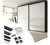 Emuca Kit de quincaillerie pour armoire à 2 portes coulissantes avec fermeture souple Placard 74, Modèle de poignée Sharp, épaisseur 16mm, panneaux non inclus, Peint en Noir Peint en noir G