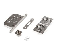 Emuca - Kit de serrure avec rosace carrée, serrure de condamnation pour porte coulissante, 57x57mm, Acier, Nickel satiné