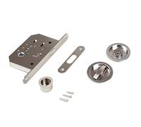 Emuca - Kit de serrure avec rosace ronde, serrure de condamnation pour porte coulissante, Ø57 mm, Acier, Nickel satiné