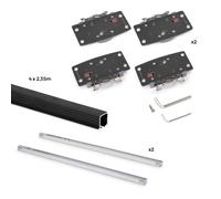 Emuca - Kit de ferrures pour Flow2 2 portes coulissantes et à fermeture souple avec rails encastrés 2,35m, panneaux non inclus, Peint en Noir
