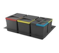 Emuca Kit poubelle de tri sélectif pour tiroir de cuisine avec socle Recycle hauteur 216mm, 2x12litres, 2x6litres, module 800mm, Plastique gris anthracite Gris anthracite G
