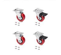 Emuca - Kit roulettes rouges avec plétine de montage, Roues rouges Ø50mm, 2 avec frein et 2 sans frein, Acier et Plastique