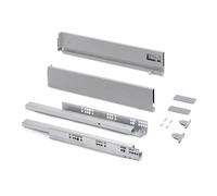 Emuca - Kit tiroir pour cuisine et bain à régulation 3D, hauteur 93mm, profondité 500mm, 40 Kg, fermeture amortie, panneaux non incluses, Acier, gris