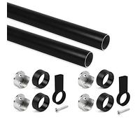 Emuca - Kit Tube de penderie Circulaire Ø28, 1150mm, Peint en Noir, Aluminium et Zamak, Lot de 2
