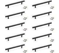 Emuca - Lot de 10 poignées pour meubles Orlando, L188mm, entraxe 128mm, Acier, Peint en noir