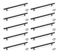 Emuca - Lot de 10 poignées pour meubles Orlando, L336mm, entraxe 256mm, Acier, Peint en noir