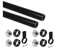 Emuca Lot de 2 rails ronds pour armoires D.28mm longueur 1.15m avec supports, Aluminium et Zamak, Peint en noir