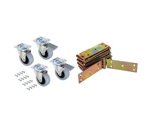 Emuca - Lot de 4 roulettes pivotantes pour Meuble Ø50mm avec Plaque de Fixation & KOTARBAU Charnière de caisse - 150 x 25 mm - Lot de 10 - Galvanisé - Charnières de porte - Charnières de placard