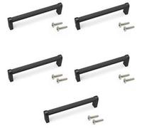Emuca - Lot de 5 poignées pour meubles, L141mm, entraxe 128mm, Aluminium, Peint en noir