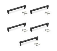 Emuca - Lot de 5 poignées pour meubles, L141mm, entraxe 128mm, Aluminium, Peint en noir