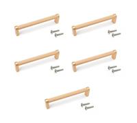 Emuca - Lot de 5 poignées pour meubles, L141mm, entraxe 128mm, Aluminium, peint en or