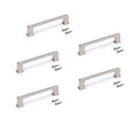 Emuca Lot de 5 poignées pour meubles Tanger, L147.5mm, entraxe 128mm, Zamak, Nickel satiné