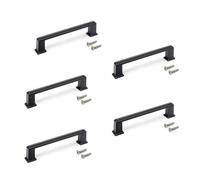 Emuca - Lot de 5 poignées pour meubles, L147.5mm, entraxe 128mm, Zamak, Peint en noir