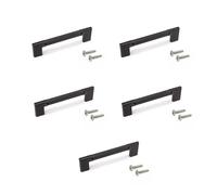 Emuca - Lot de 5 poignées pour meubles, L157mm, entraxe 128mm, Aluminium, Peint en noir