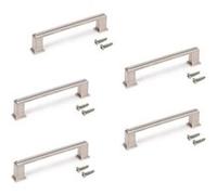Emuca Lot de 5 poignées pour meubles Tanger, L147.5mm, entraxe 128mm, Zamak, Nickel satiné