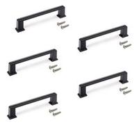 Emuca - Lot de 5 poignées pour meubles, L147.5mm, entraxe 128mm, Zamak, Peint en noir