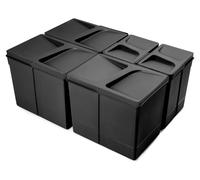 Emuca Lot Recycle : bacs de tri sélectif pour tiroir de cuisine, hauteur 266 mm, 3 x 15 litres, 2 x 7 litres, plastique, noir