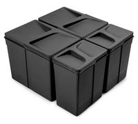 Emuca Lot Recycle : bacs pour tiroir de cuisine, hauteur 266 mm, 2 x 15 litres, 2 x 7 litres, plastique, noir