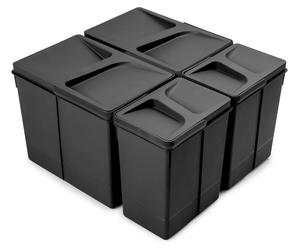 Emuca Lot Recycle : bacs pour tiroir de cuisine, hauteur 266 mm, 2 x 15 litres, 2 x 7 litres, plastique, noir