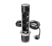 Emuca - Multiconnecteur Vertikal Push ø 60 mm, 3 Prises Type Schuko, 1 USB Type A, 1 USB Type C, Acier Inoxydable et Plastique