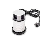 Emuca - Multiconnecteur Vertikal Push diamètre 100mm, 3 Prises de Type Schuko, 1 USB Type A, 1 USB Type C, Acier et Plastique, Peint en Blanc