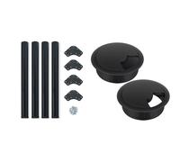 Emuca - Pieds de Table réglables Ø60x710mm, Set de 4 Pieds de Table en Acier & Bolatus Passe Cable Bureau 60 mm - Lot de 2 passages de Passe Fil Bureau en Plastique Noir