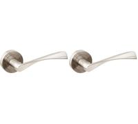 Emuca - Poignée de porte intérieur, ensemble de poignées de porte avec rosace D.50 mm, Aluminium, Nickel satiné. (Lot de 2)