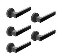 Emuca - Poignée de porte intérieur, lot de 5 ensembles de poignées de porte avec rosace D.50 mm, Aluminium, noir.