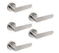 Emuca - Poignée de porte intérieur, lot de 5 ensembles de poignées de porte avec rosace D.50 mm, Aluminium, Nickel satiné.